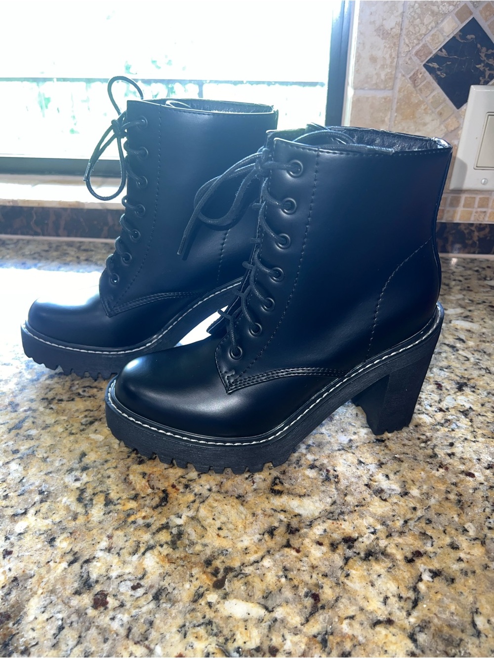 Madden Girl Black Lace-Up Chunky Heel Combat Boots